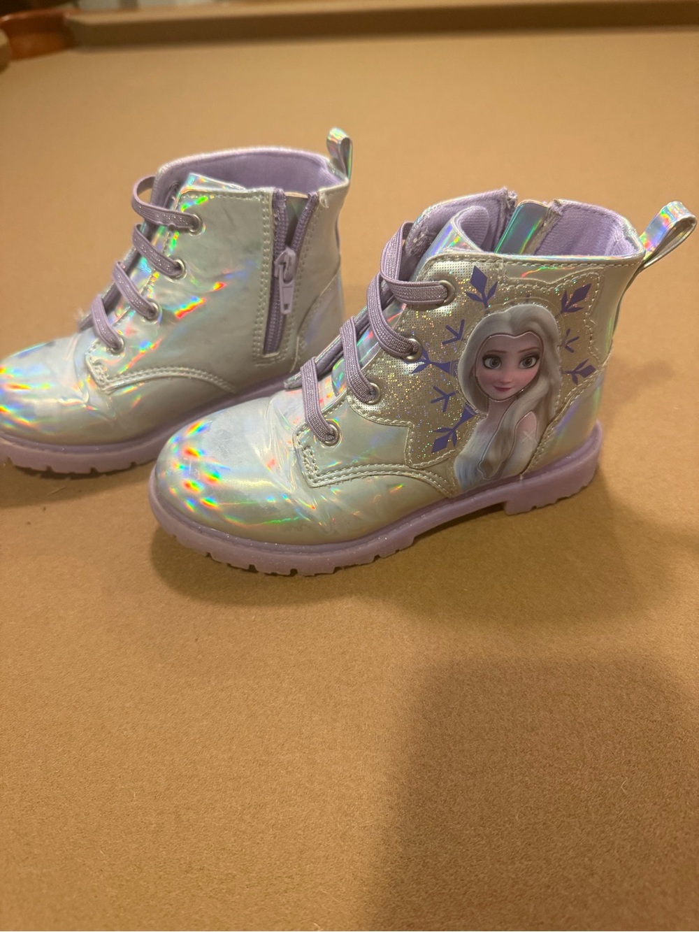 Iridescent Lilac Kids Lace-Up Boots with Side Zipper